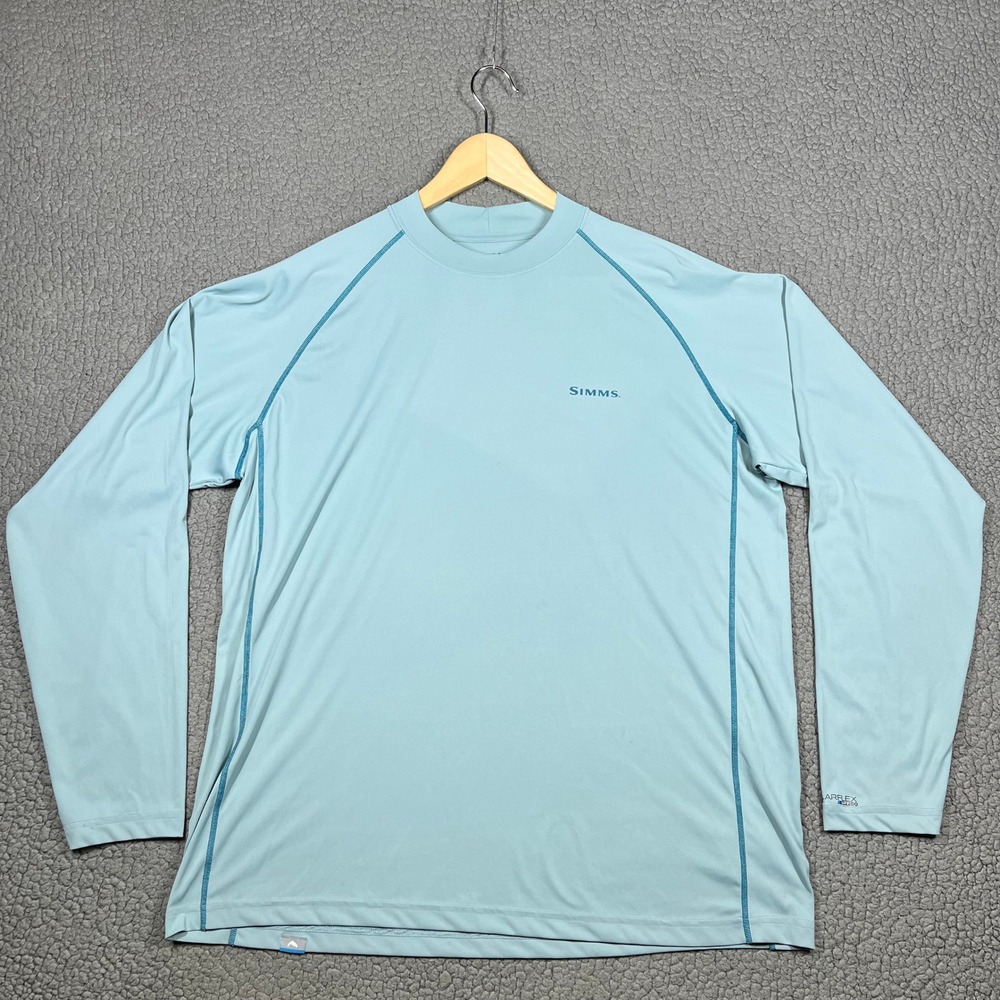 Simms SolarFlex Shirt Mens XL Crewneck UPF 50 Punta Pajaros Blue Fishing